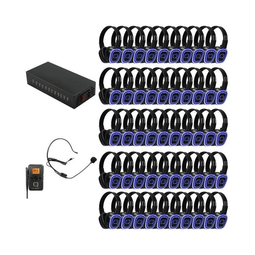 Q Audio 50 Way Silent Disco Bundle With Bluetooth Portable Transmitter & Charger 1