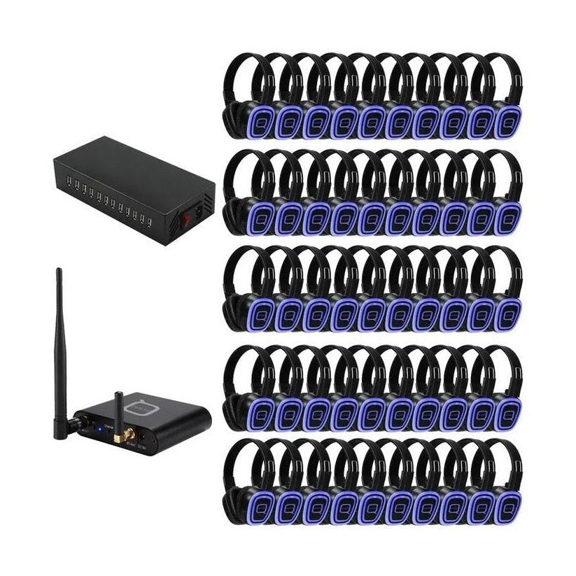 Q Audio 50 Way Silent Disco Bundle With Bluetooth Transmitter & Charger 1