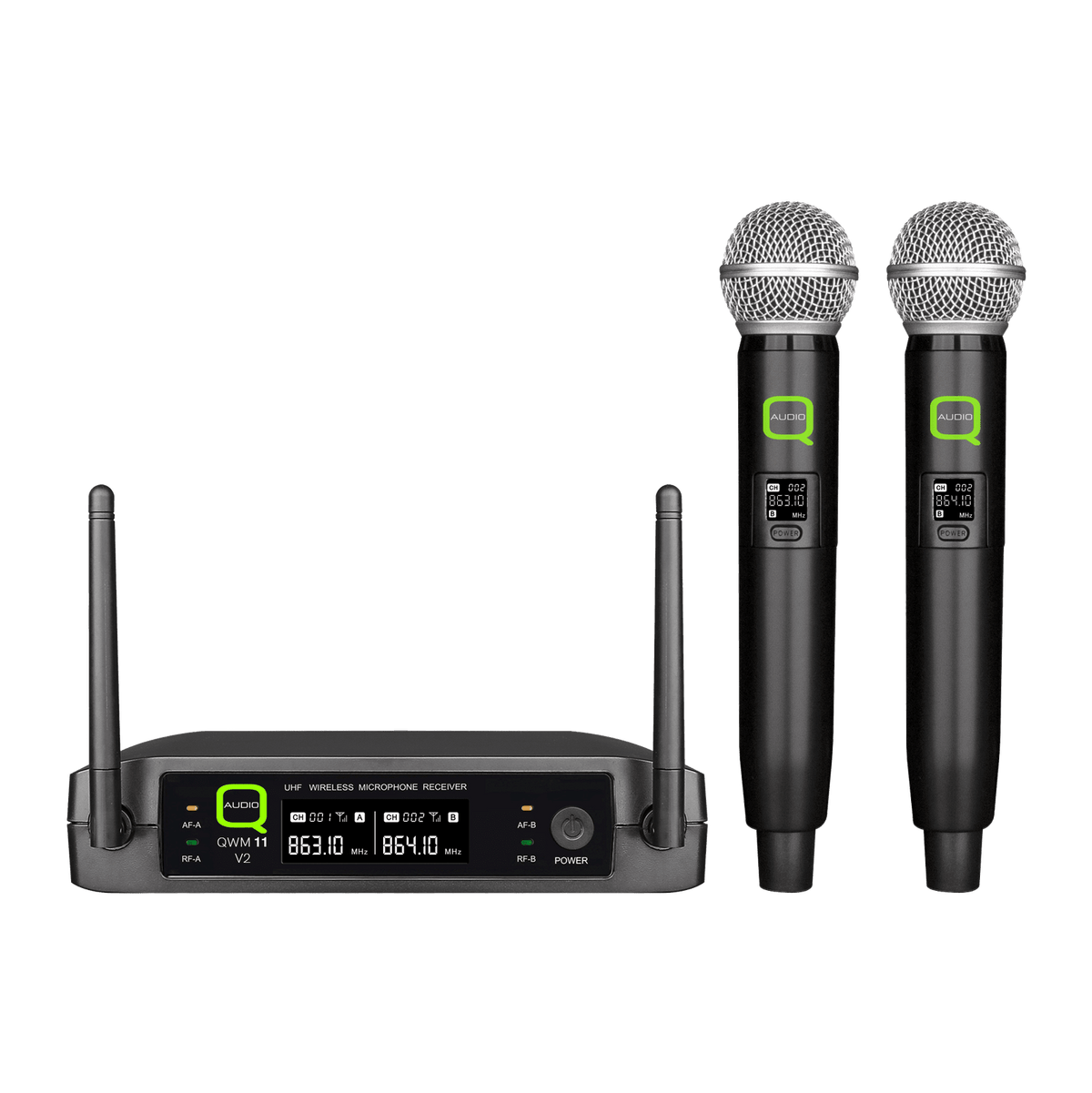 Q-Audio QWM-11 V2 UHF Dual Wireless Handheld System - Fixed Frequency