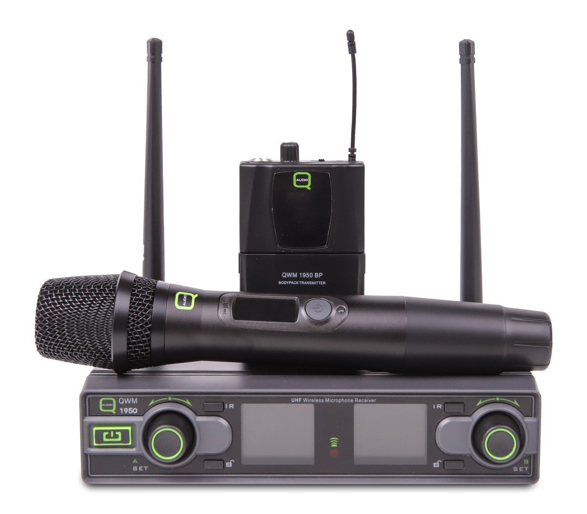 Q-Audio QWM 1950 HH+BP UHF Antenna Diversity Dual Wireless Handheld + Beltpack System