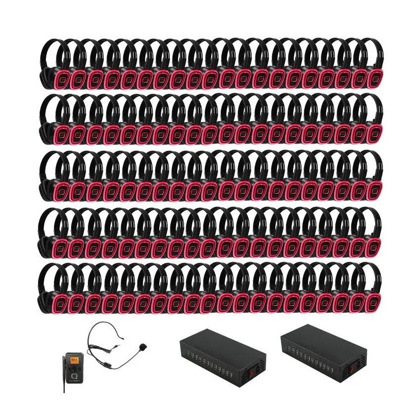 Q Audio 100 Way Silent Disco Bundle With Portable Transmitter & Charger 1