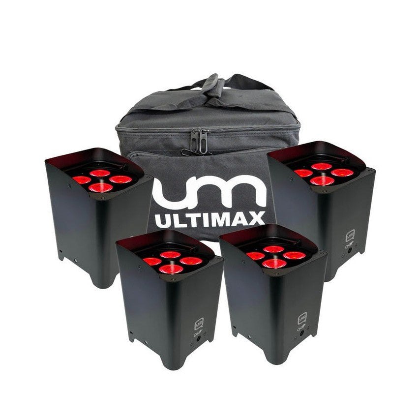 Q-LED Lighting Flux Q4IP+ RGBW Uplighter — Pack Of 4 With Ultimax Padded Carry Bag 1