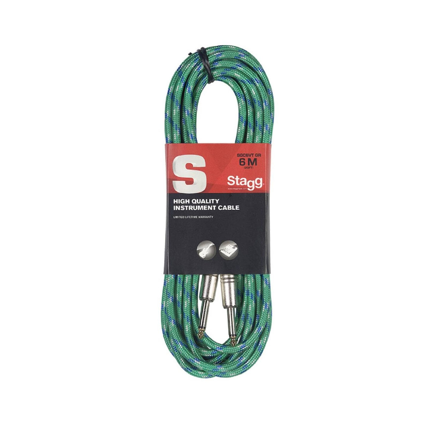 Stagg S-Series Vintage Tweed Style Instrument Cable – Green 6m 1