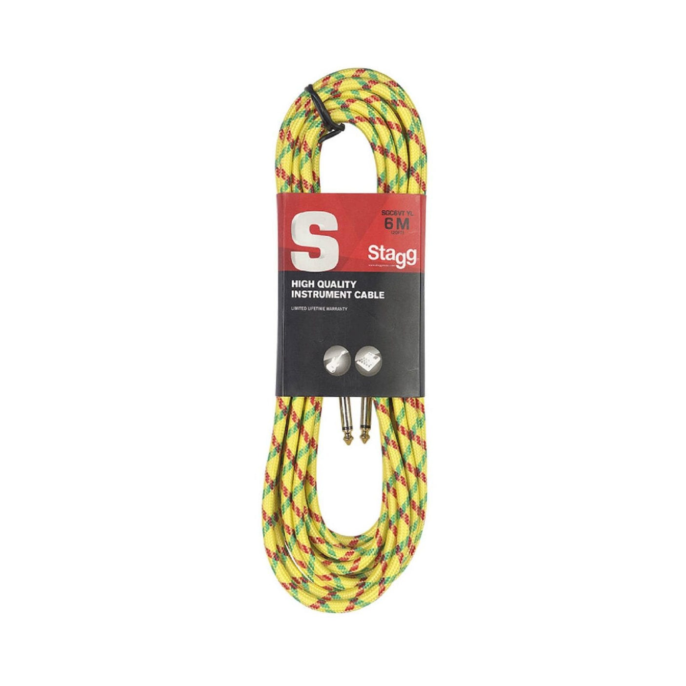 Stagg S-Series Vintage Tweed Style Instrument Cable – Yellow 6m 1