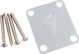 Fender '70s Vintage-Style "F" Logo 4-Bolt Neck Plate, Chrome, With Mounting Screws 1