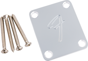 Fender '70s Vintage-Style "F" Logo 4-Bolt Neck Plate, Chrome, With Mounting Screws 1