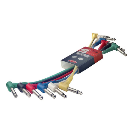 Stagg 10cm Right-Angled Mono Jack Patch Cables — Pack of 6 Assorted Colours 1