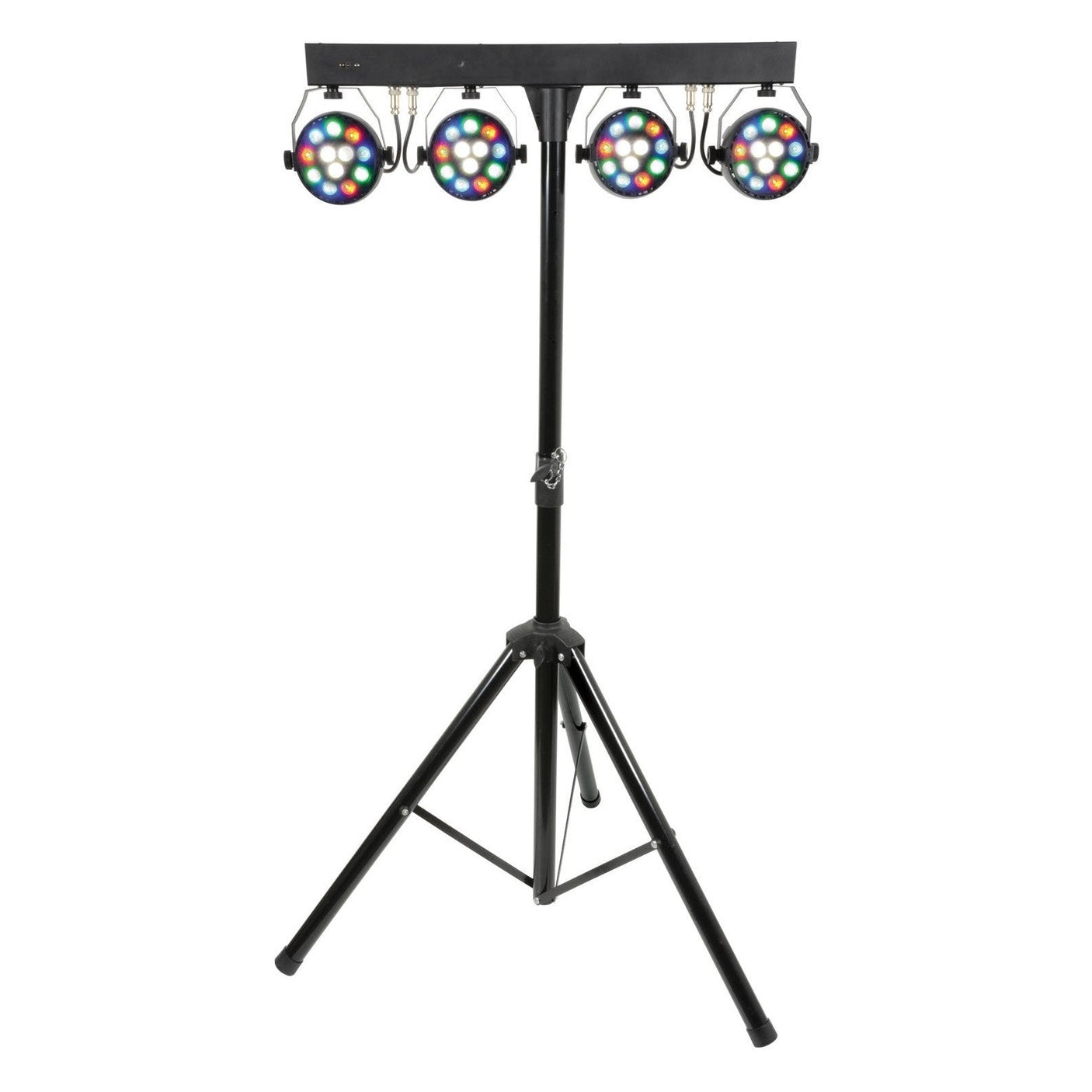 QTX PB-1214 LED PAR Bar System — 4 PAR Cans, RGBW Colour Mixing, DMX, Fold-Away Tripod