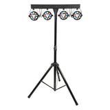 QTX PB-1214 LED PAR Bar System — 4 PAR Cans, RGBW Colour Mixing, DMX, Fold-Away Tripod