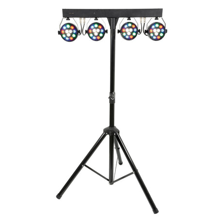 QTX PB-1214 LED PAR Bar System — 4 PAR Cans, RGBW Colour Mixing, DMX, Fold-Away Tripod 1