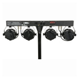 QTX PB-1214 LED PAR Bar System — 4 PAR Cans, RGBW Colour Mixing, DMX, Fold-Away Tripod