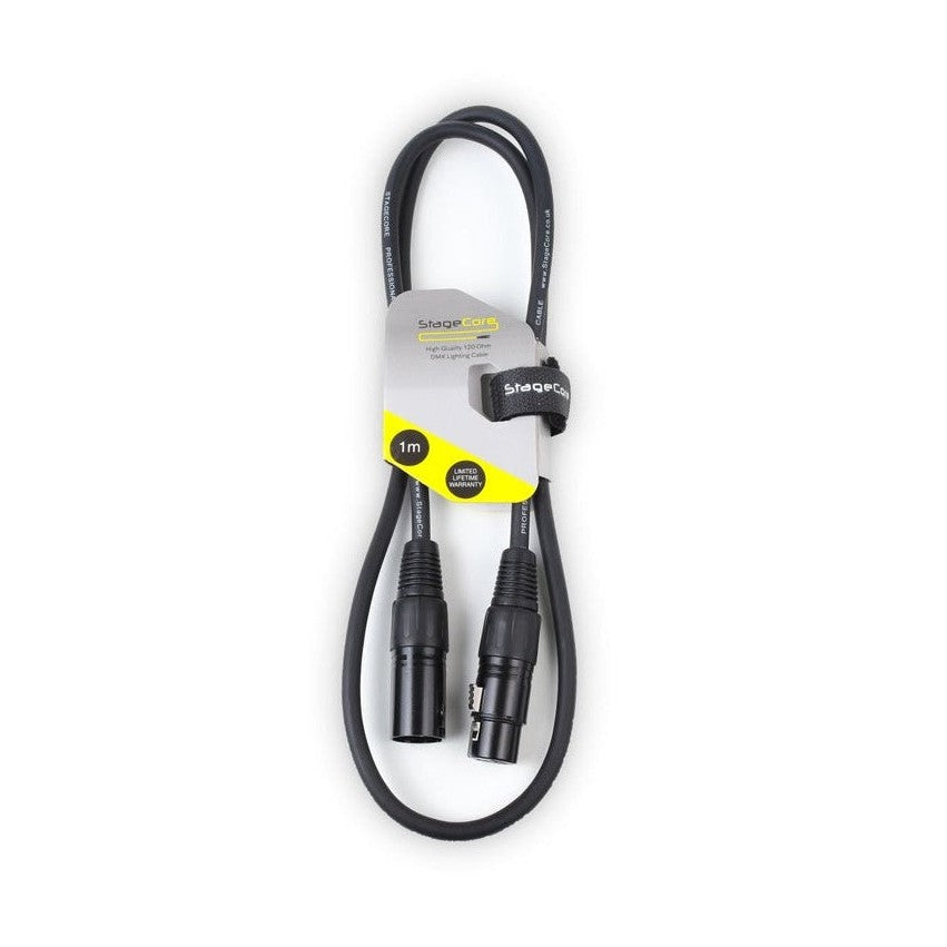 Stagecore 1m DMX Cable 3-Pin XLR Male to Female | Black Connectors