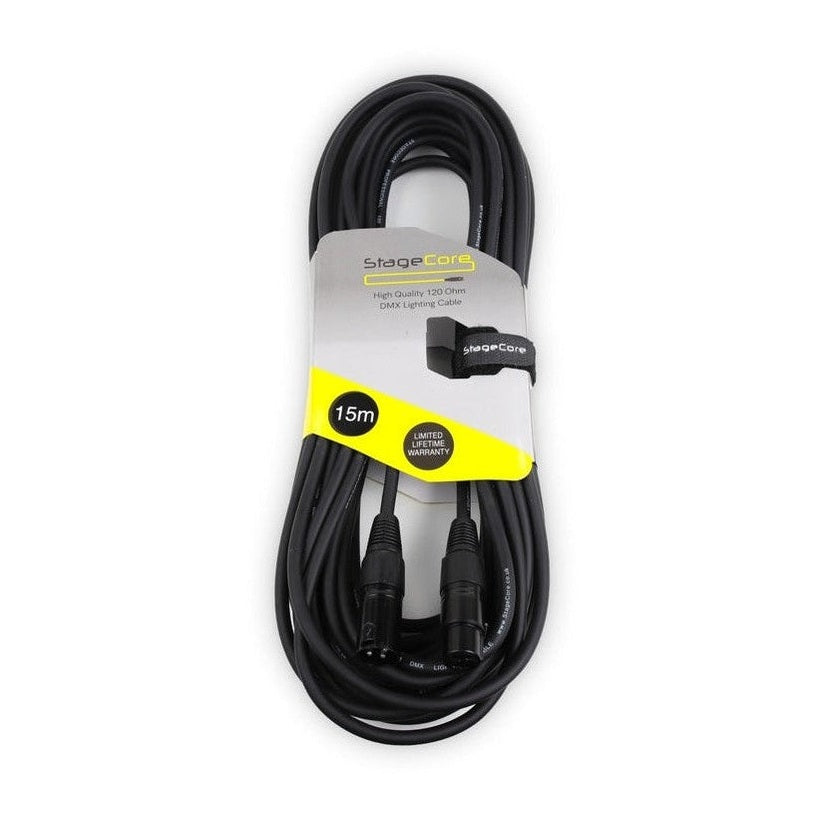 Stagecore 15m DMX Cable 3-Pin XLR Male to Female | Black Connectors