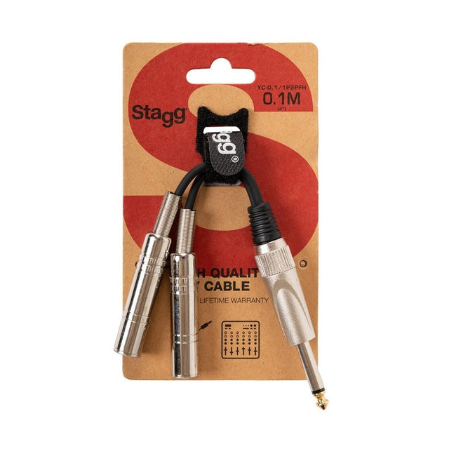 Stagg Mono Jack Male To Dual Mono Jack Female Y-Adaptor Cable 10cm 1