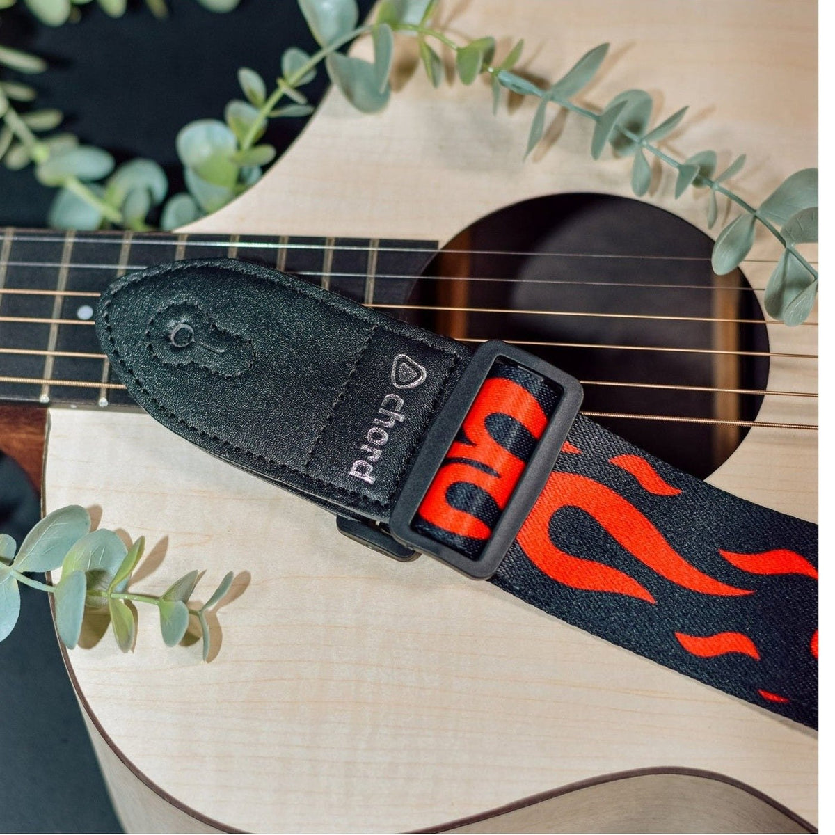 Chord Printed Design Webbing Guitar Strap - Red Flame STP-RFL1 3