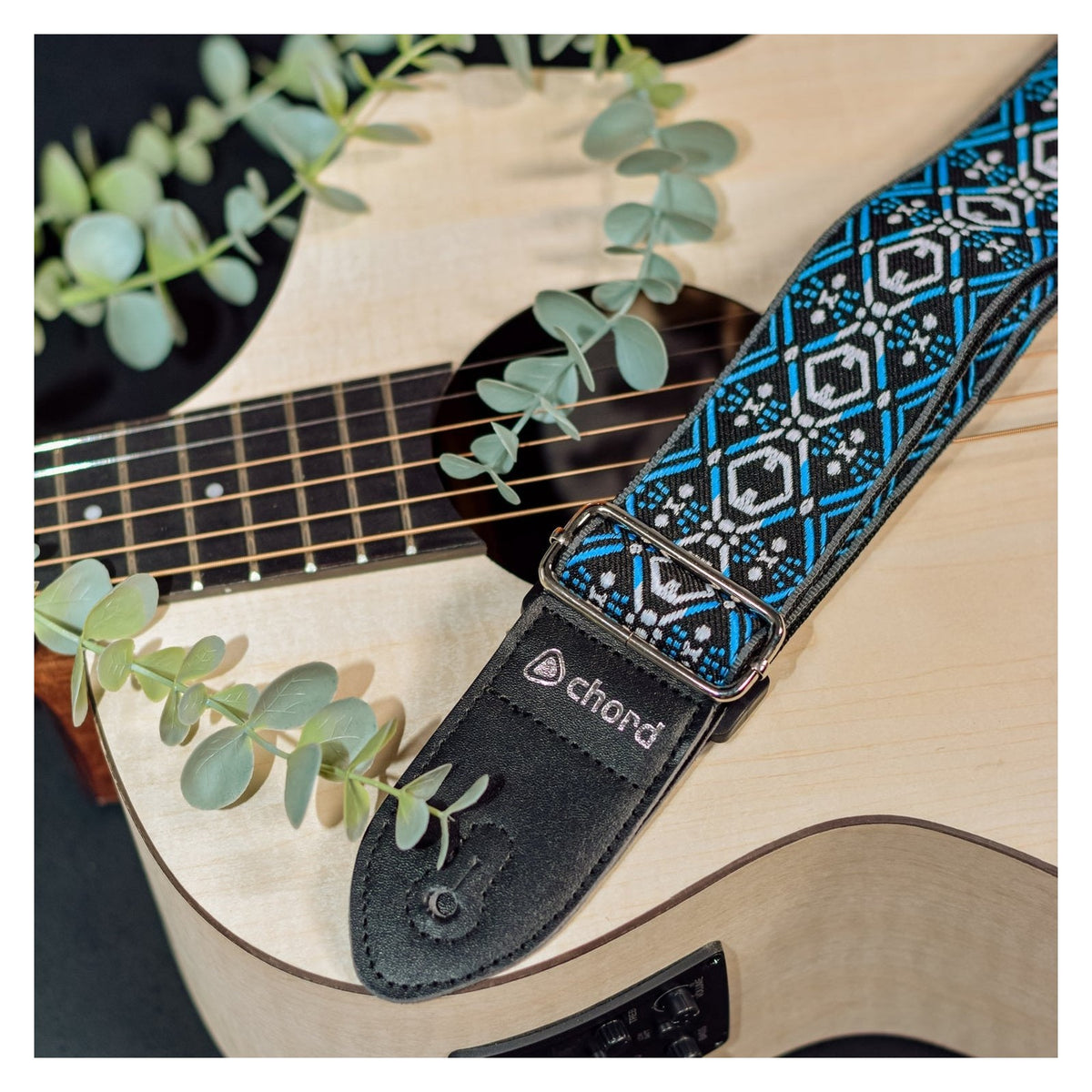 Chord Deluxe Embroidered Design Guitar Strap - Blue Jacquard STP-BLJ2 3