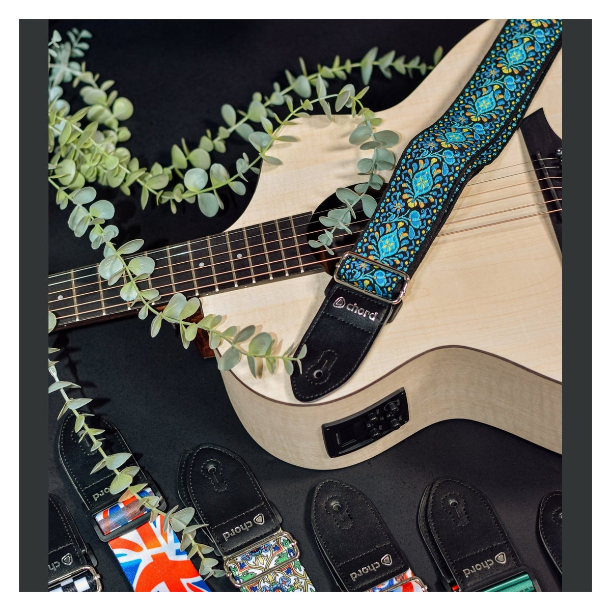 Chord Deluxe Embroidered Design Guitar Strap - Blue Floral STP-BFL2 3