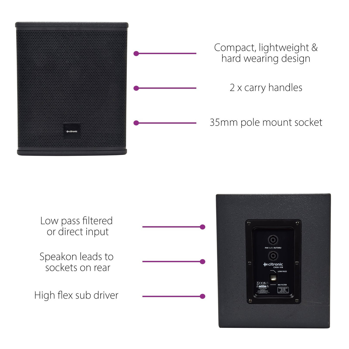 Citronic CASA-10B 10" 300W Passive PA Subwoofer 4