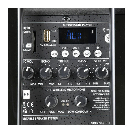 QTX QR8PA Portable PA Speaker with TWS 8"+ 1 x UHF Mic 6