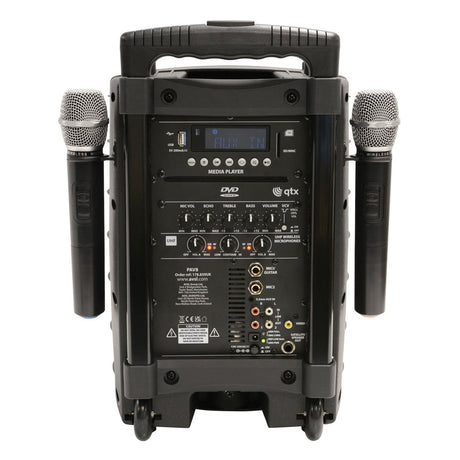 QTX PAV8 Portable PA System With 2 Wireless Microphones, Bluetooth & DVD/CD Player 3