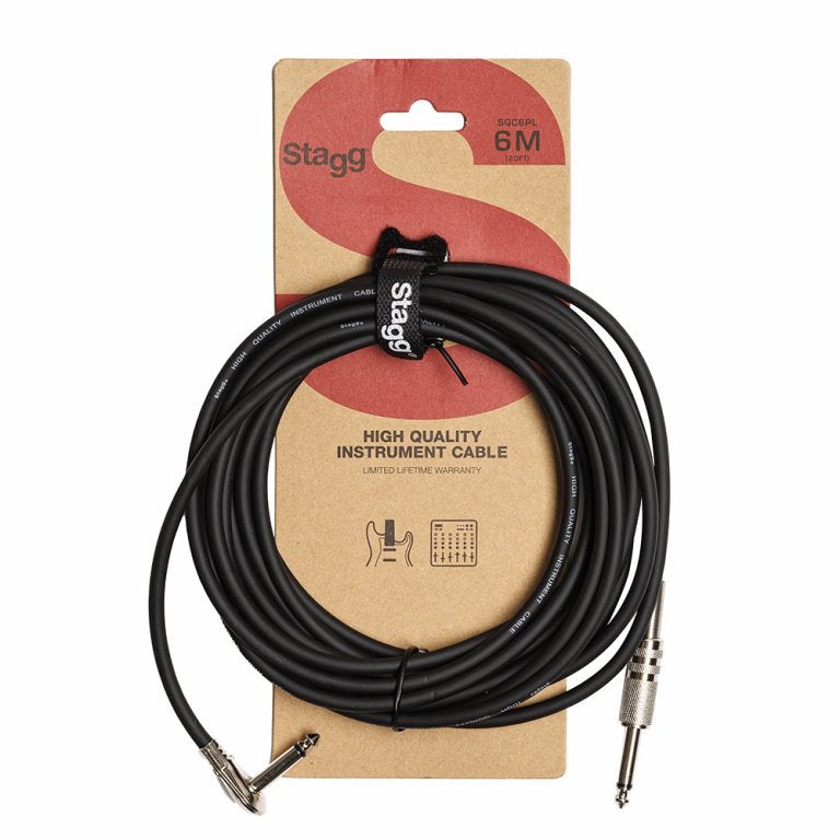 Stagg SGC6PL Instrument Cable, Straight Jack To Right Angled Jack — 6m