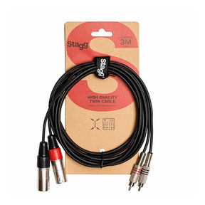 Stagg Twin XLR Male to RCA Audio Cable, 3m STC3CMXM 1