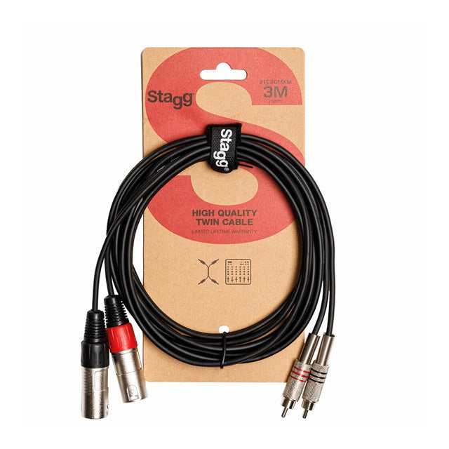Stagg Twin XLR Male to RCA Audio Cable, 3m STC3CMXM 1