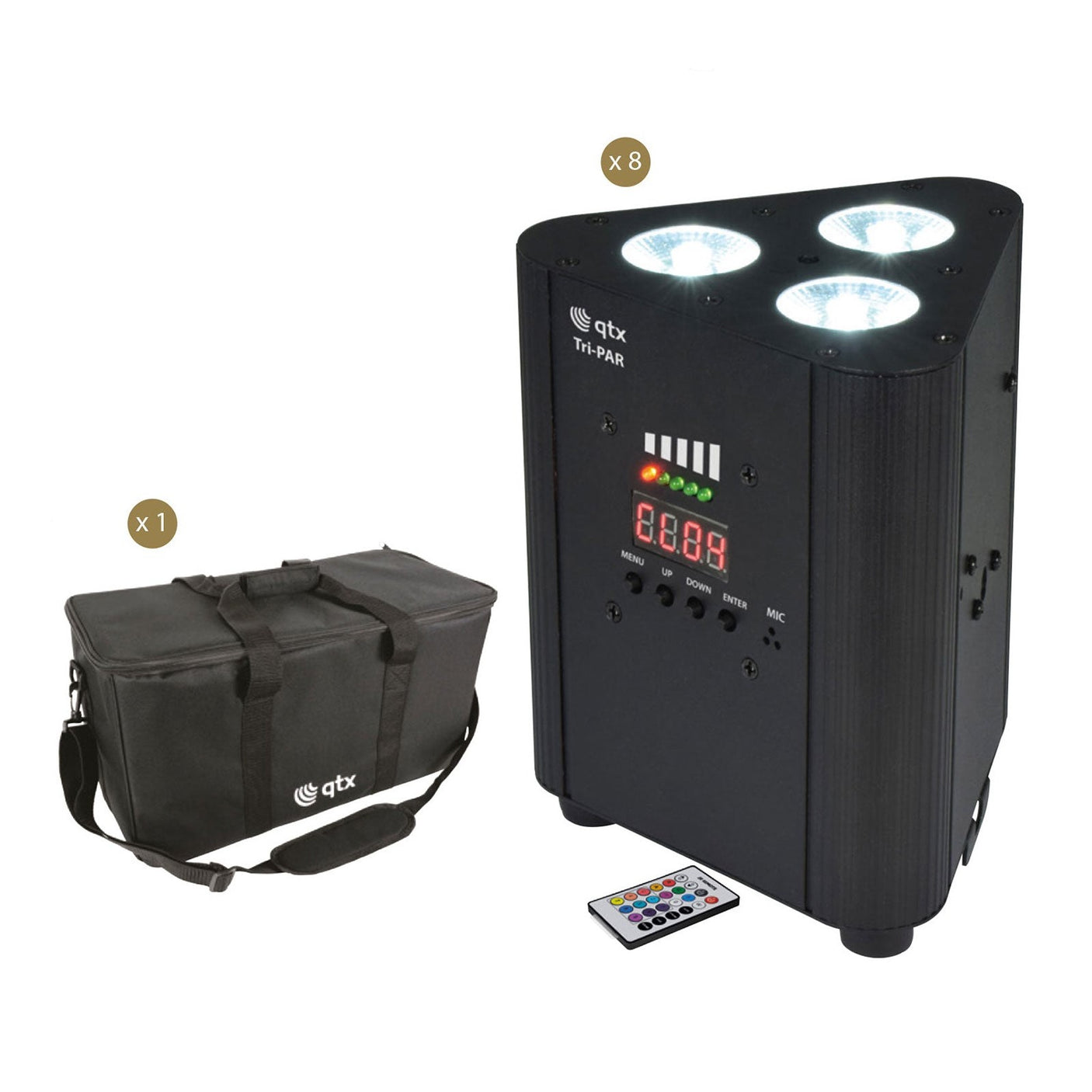 8 × TriPAR Rechargeable Triple PAR Uplighter & Bag – Complete Wireless Lighting Set Black 1