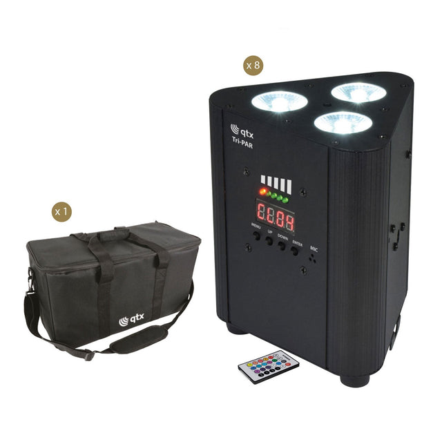 8 × TriPAR Rechargeable Triple PAR Uplighter & Bag – Complete Wireless Lighting Set Black 1