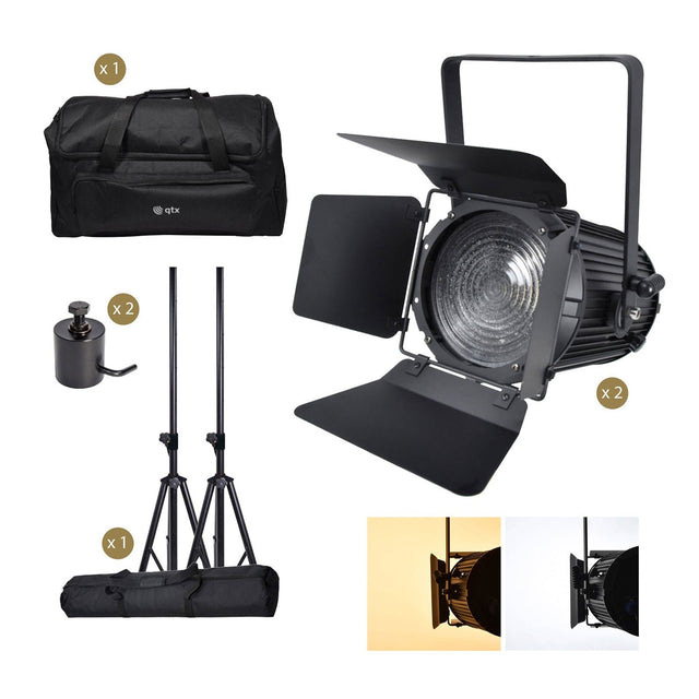 2 × 100W Mini Fresnel Zoom Lamps with Stand & Bag – Complete Lighting Kit 1