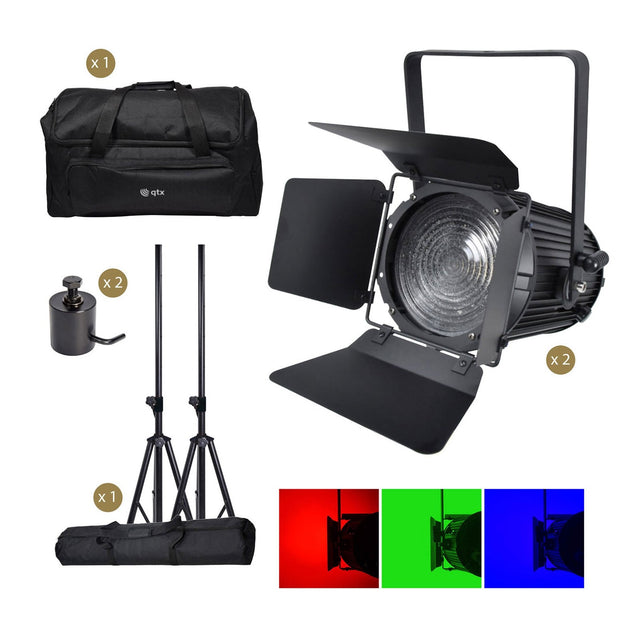 2× 160W Mini Fresnel Zoom RGBW LED Stage Light with Stands and Bag 1
