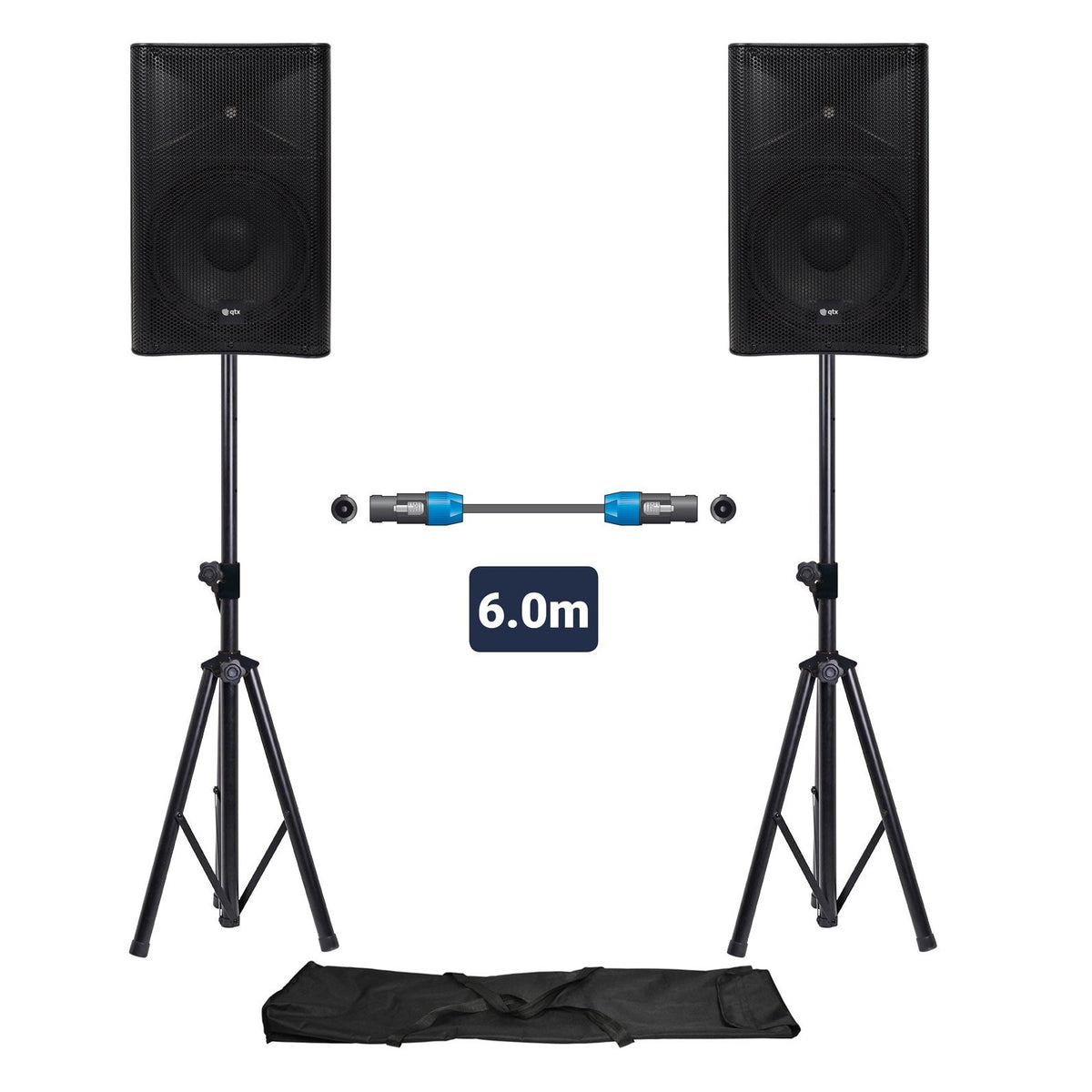 QTX QUEST-12 Portable PA Speaker Package | Active & Passive Bundle With Stands 1
