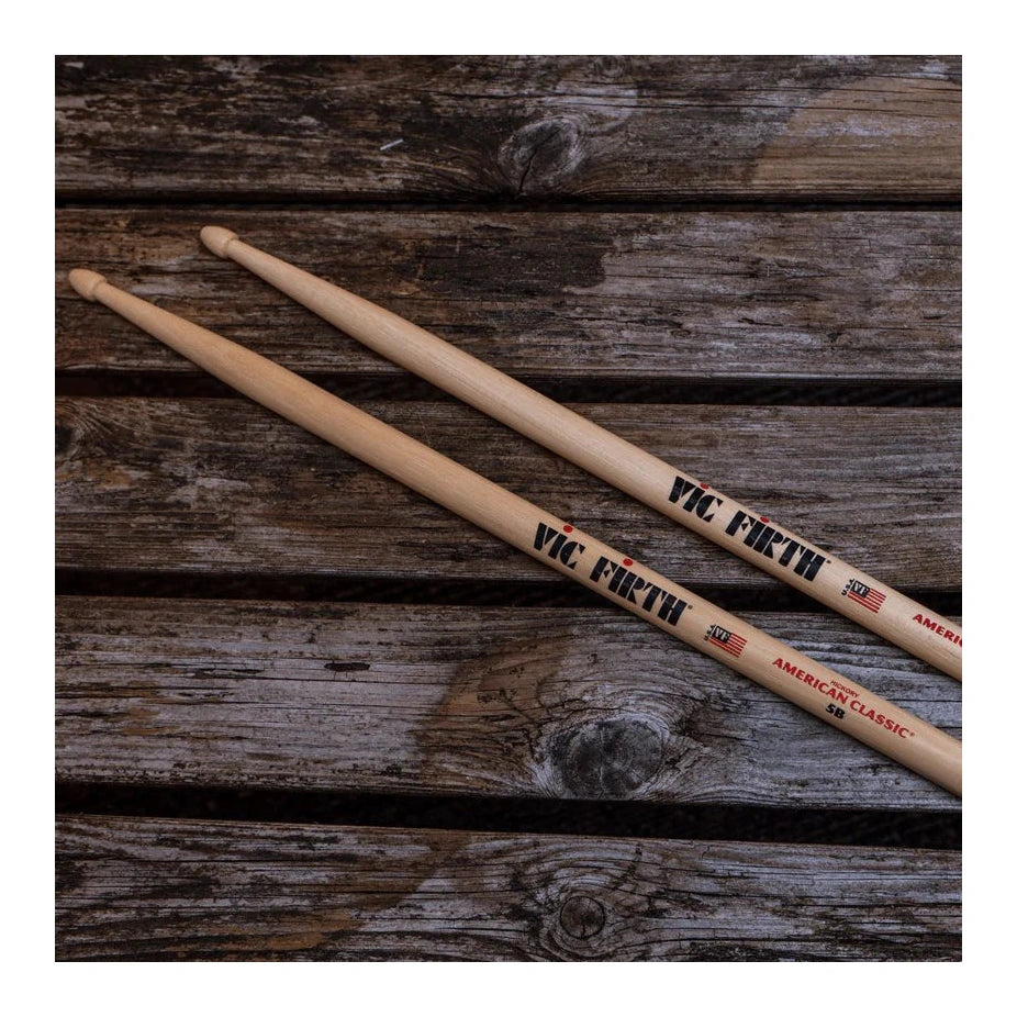 Vic Firth American Classic Hickory Drum Sticks, 5B, Wood Tip — Pair 5