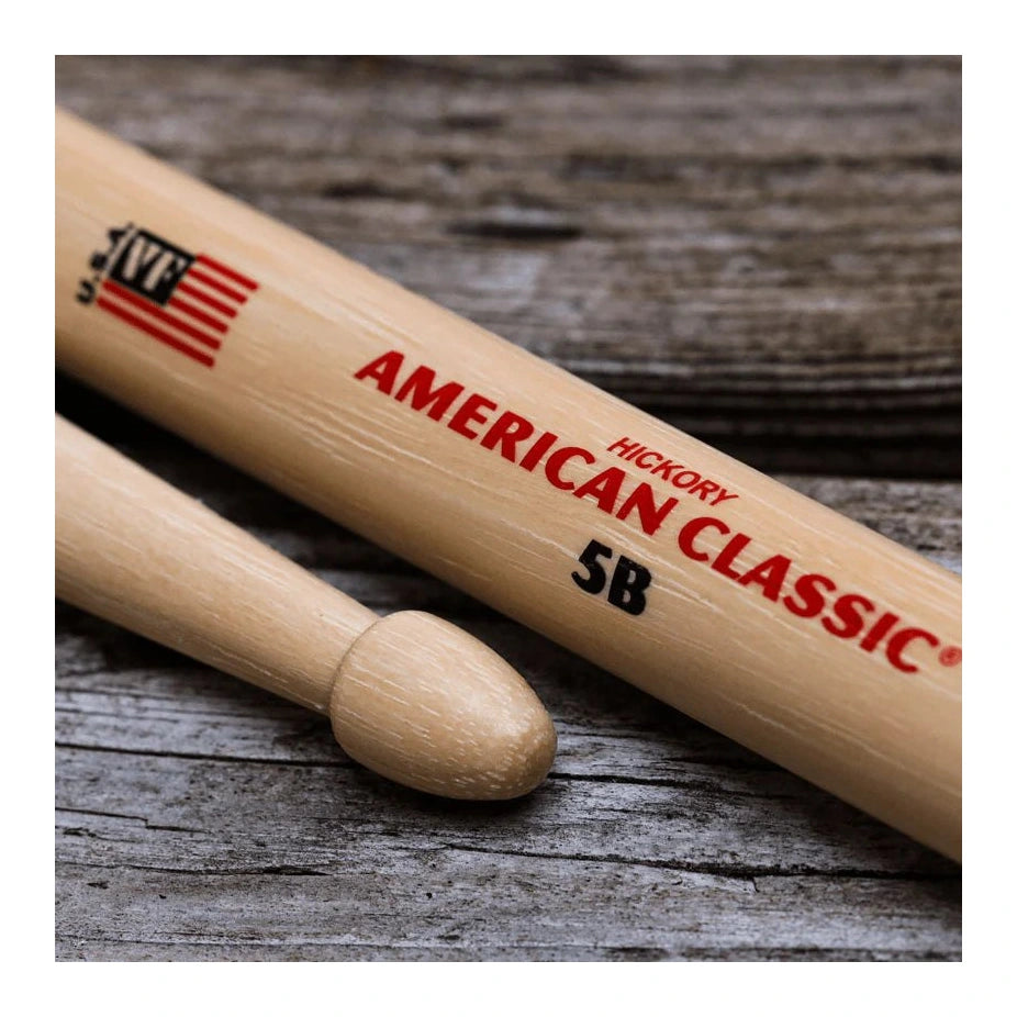 Vic Firth American Classic Hickory Drum Sticks, 5B, Wood Tip — Pair 6