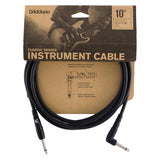 D'Addario Classic Series Instrument Cable - Straight to Right Angle Jack 10ft / 3m, Black 1