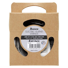 Ibanez PIEGS6 Nickel Wound Electric Guitar Strings — Super Light, 6-String, .009-.042 4-Pack 1