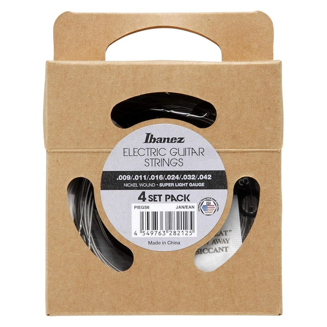 Ibanez PIEGS6 Nickel Wound Electric Guitar Strings — Super Light, 6-String, .009-.042 4-Pack 1