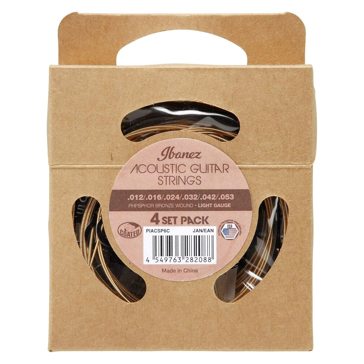 Ibanez PIACSP6 Coated Phosphor Bronze Acoustic Guitar Strings — Light, 6-String, .012-.053 4-Pack 1
