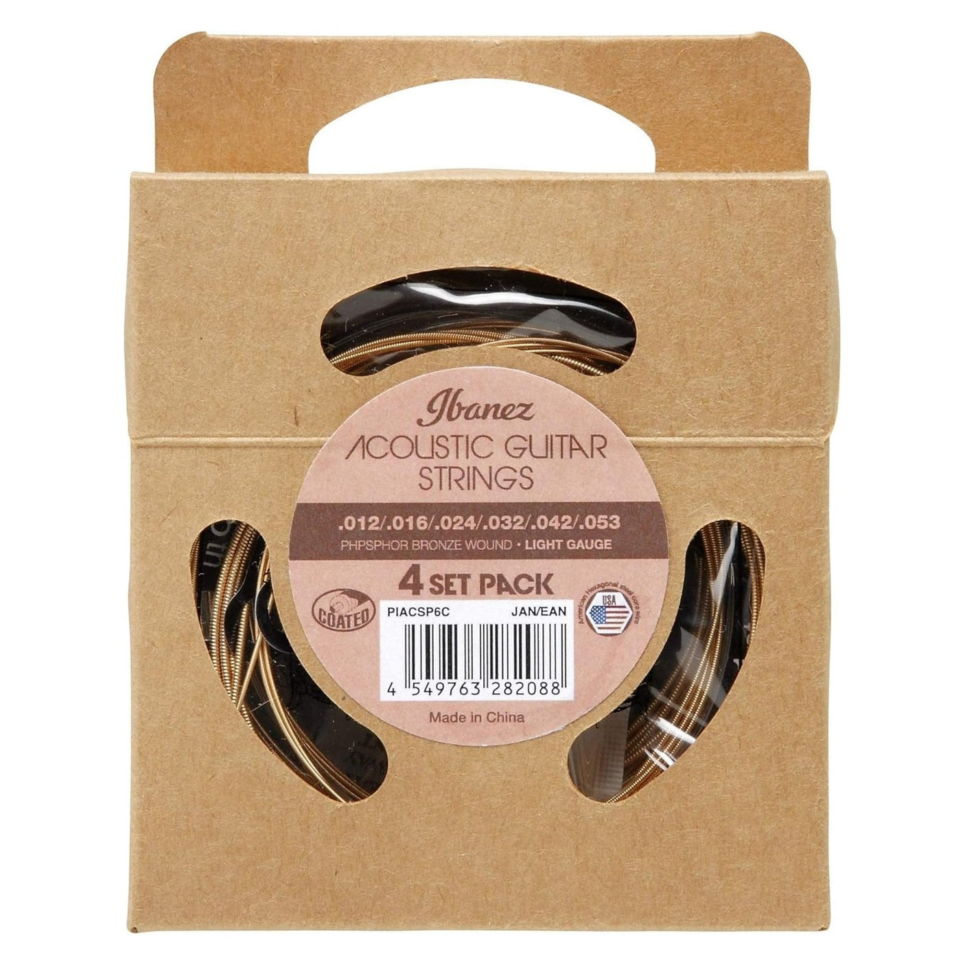 Ibanez PIACSP6 Coated Phosphor Bronze Acoustic Guitar Strings — Light, 6-String, .012-.053 4-Pack 1