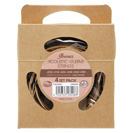 Ibanez PIACSP6 Coated Phosphor Bronze Acoustic Guitar Strings — Light, 6-String, .012-.053 4-Pack 1
