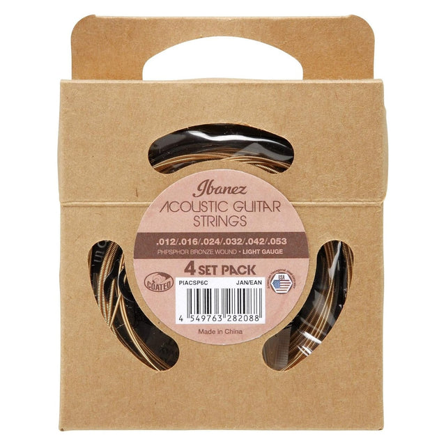 Ibanez PIACSP6 Coated Phosphor Bronze Acoustic Guitar Strings — Light, 6-String, .012-.053 4-Pack 1