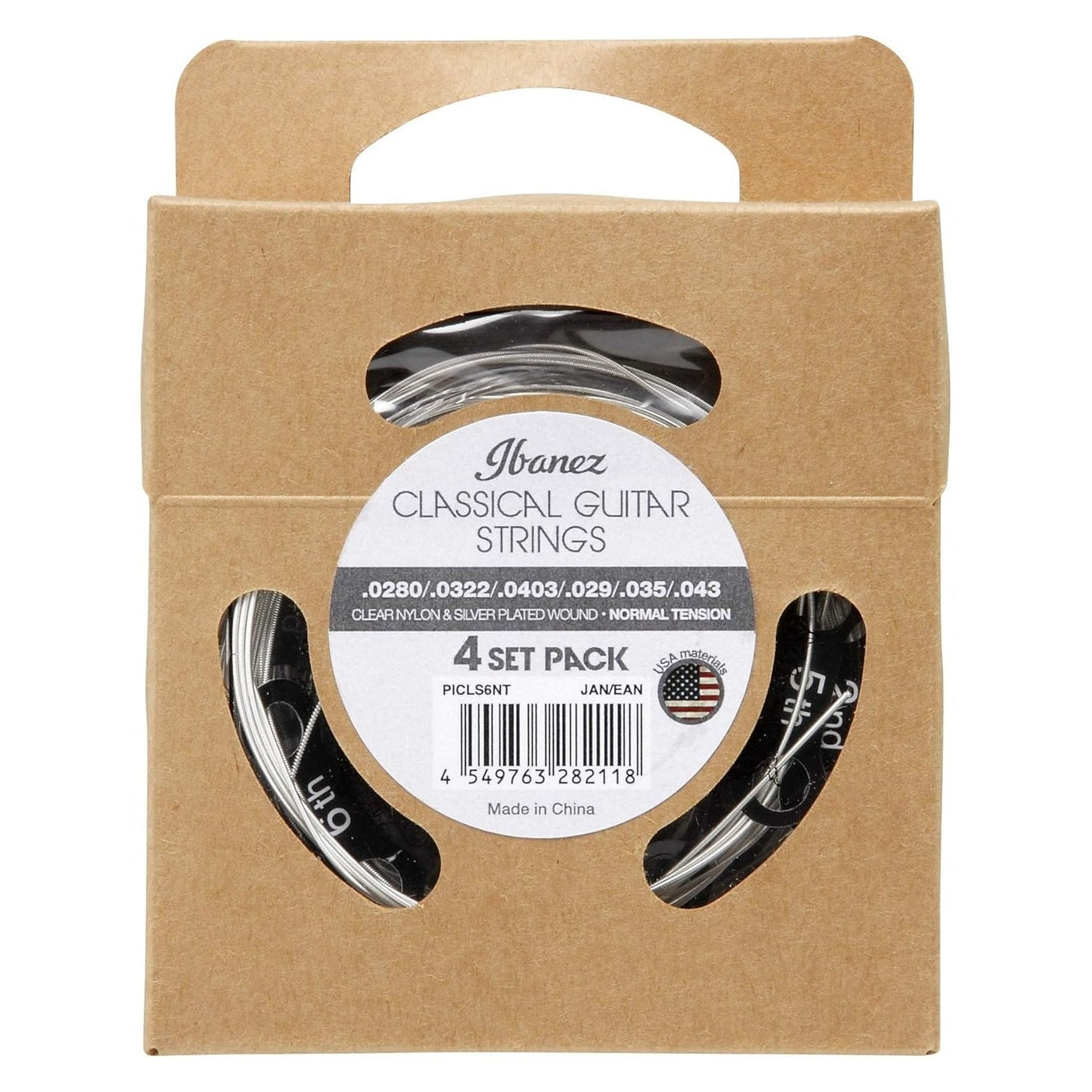 Ibanez PICLS6NT Classical Guitar Strings — Normal Tension, Clear Nylon Trebles, Silver Wound Bass 4-Pack 1