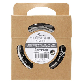 Ibanez PICLS6NT Classical Guitar Strings — Normal Tension, Clear Nylon Trebles, Silver Wound Bass 4-Pack 1