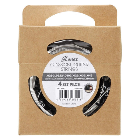 Ibanez PICLS6NT Classical Guitar Strings — Normal Tension, Clear Nylon Trebles, Silver Wound Bass 4-Pack 1