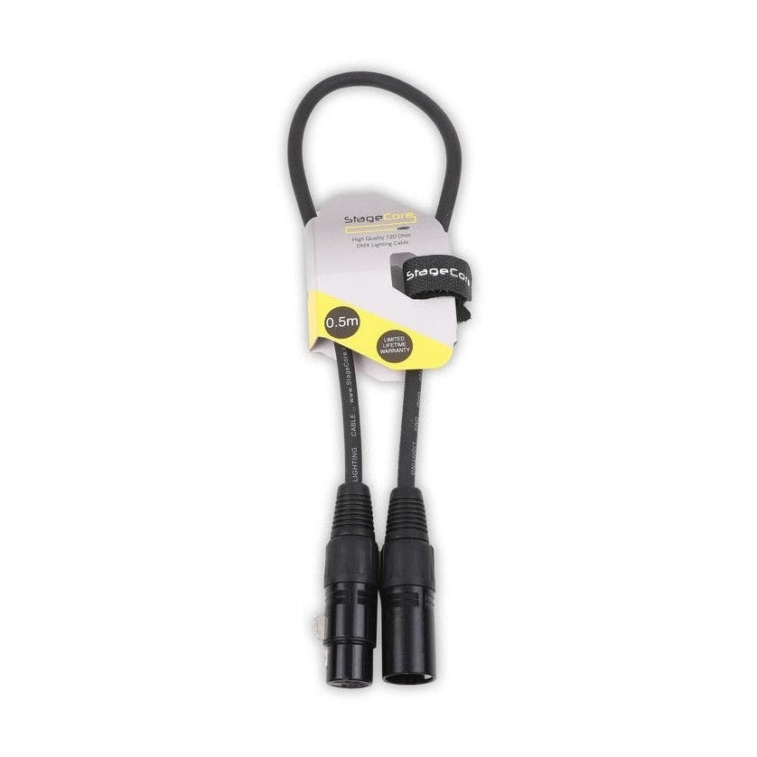 Stagecore 0.5m DMX Cable 3-Pin XLR Male to Female | Black Connectors