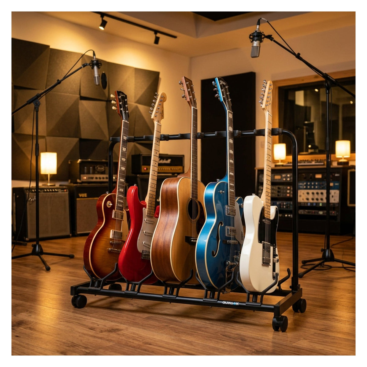 Quik Lok GS450 Universal 5-Way Guitar Stand With Casters 4