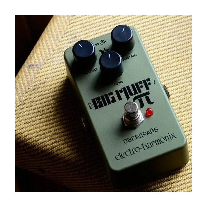 EHX Green Russian Big Muff Pi - Pedal on Table Lifestyle Shot
