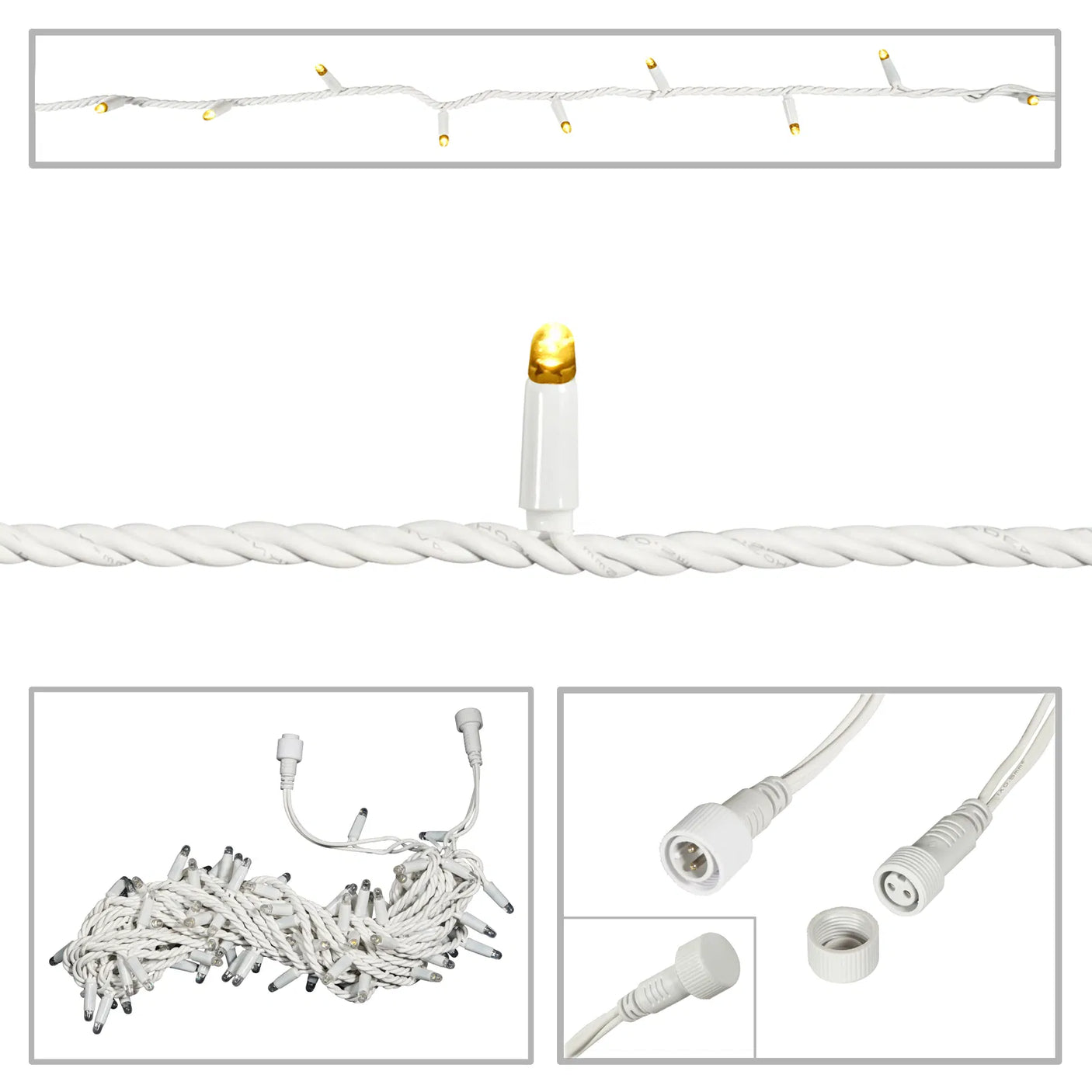 Elumen8 10m Heavy-Duty Rubber Dimmable LED String Lights – Warm White, White Cable 1