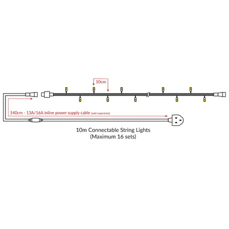 Elumen8 10m Heavy-Duty Rubber Dimmable LED String Lights – Cool White, Black Cable 6