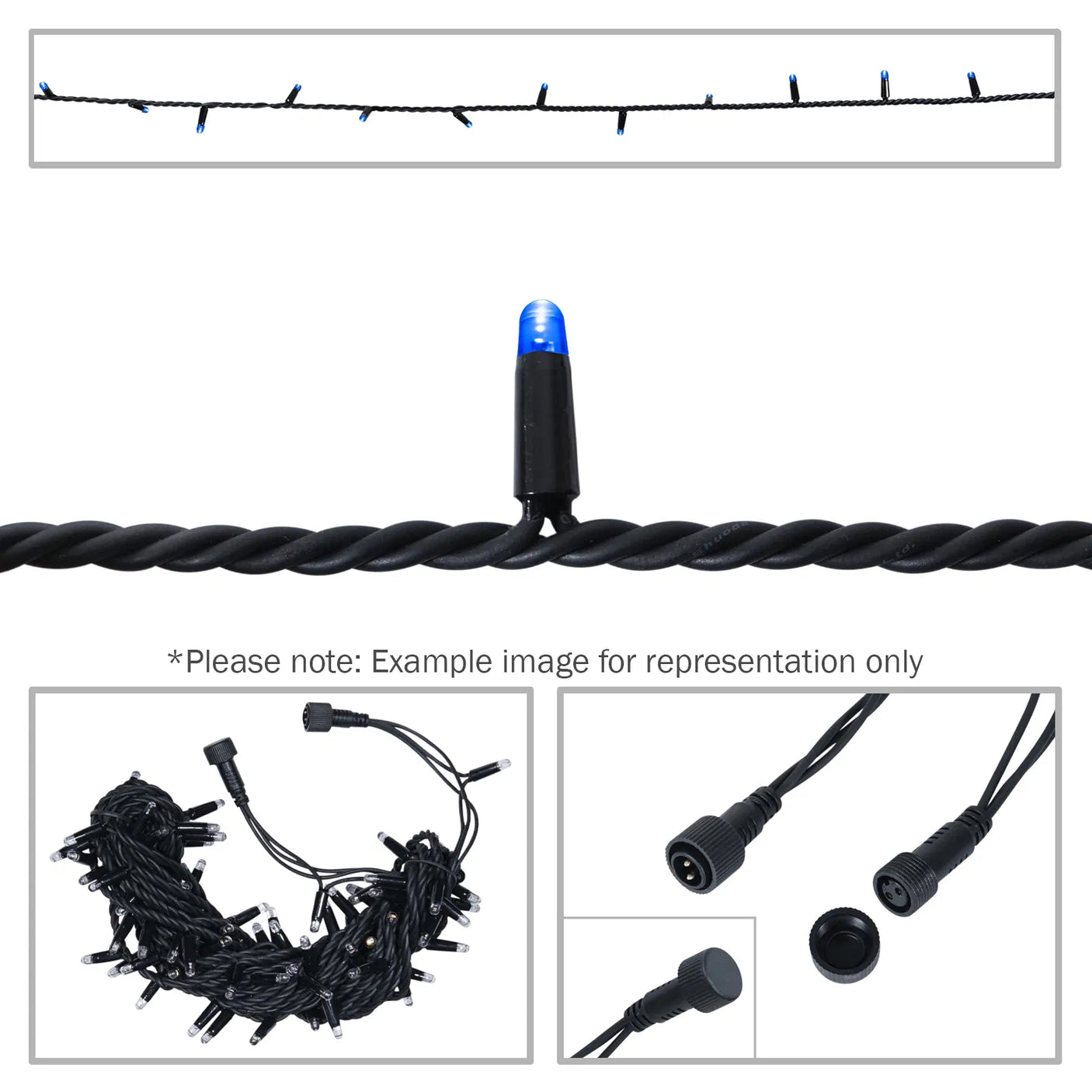 Elumen8 10m Heavy-Duty Rubber Dimmable LED String Lights – Blue, Black Cable 1